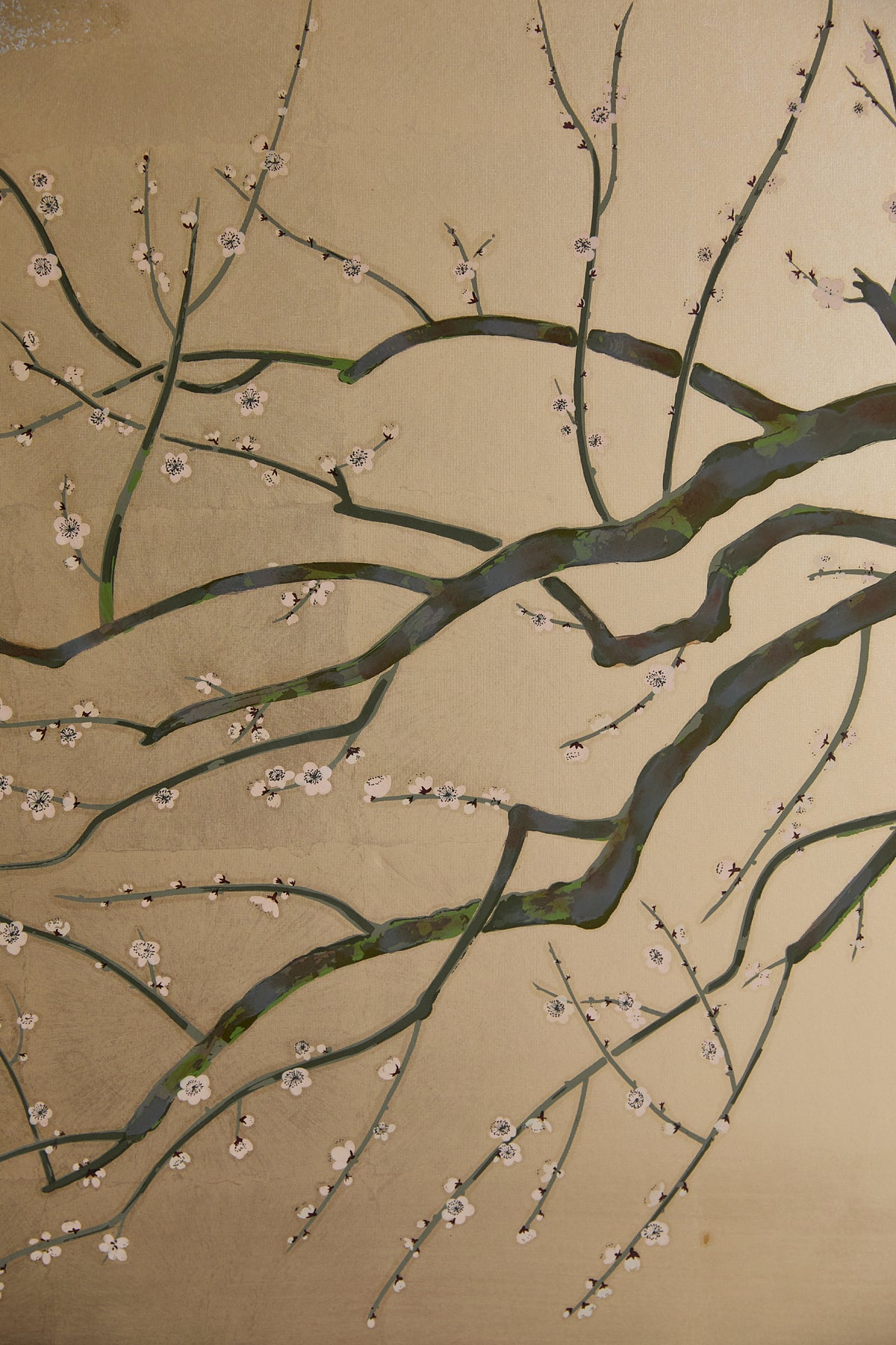 Vintage Japanese Folding Screen - Gold Leaf with Birds and Plum Blossoms