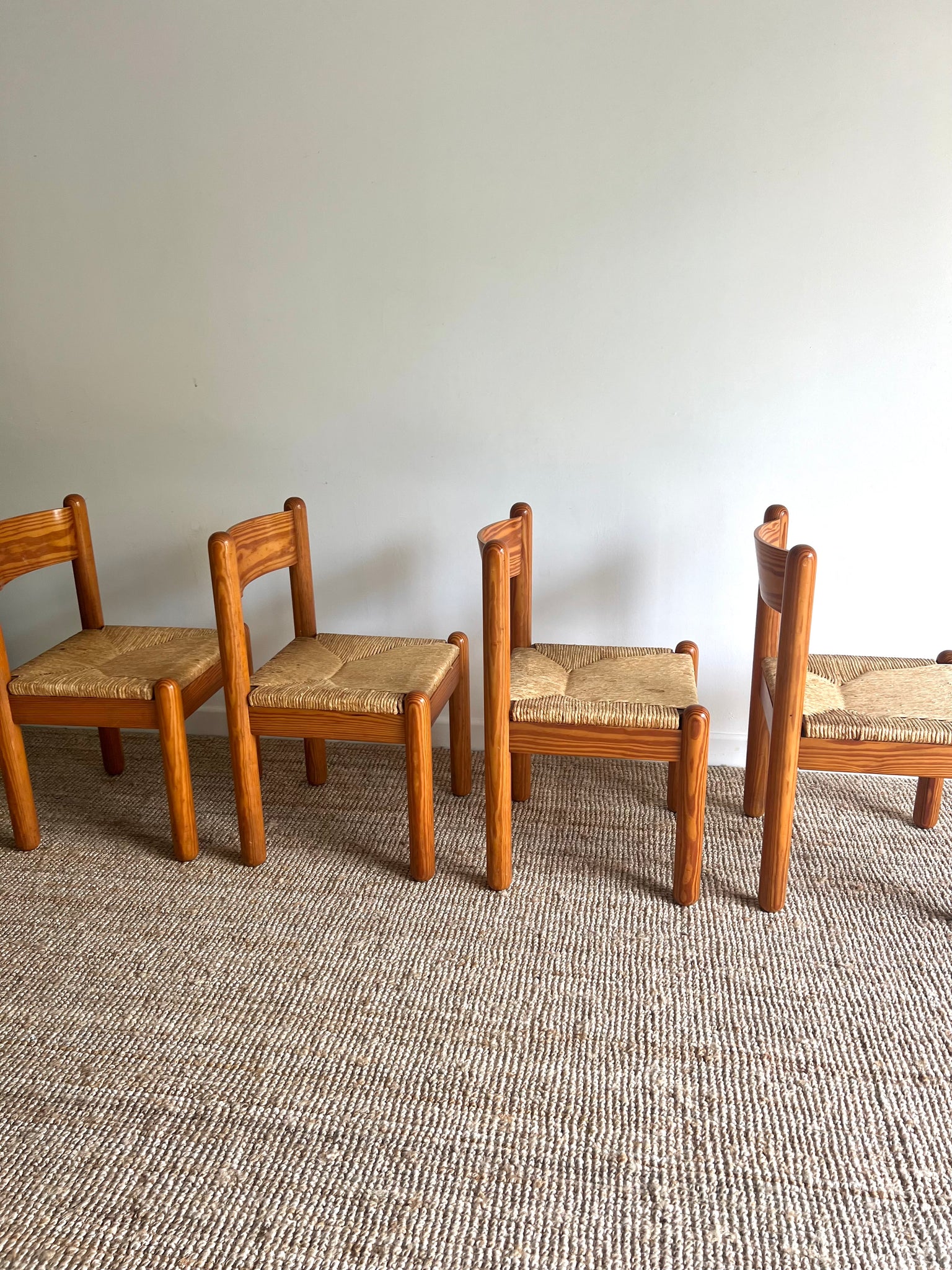 Set of x4 Pine and Rush Dining Chairs