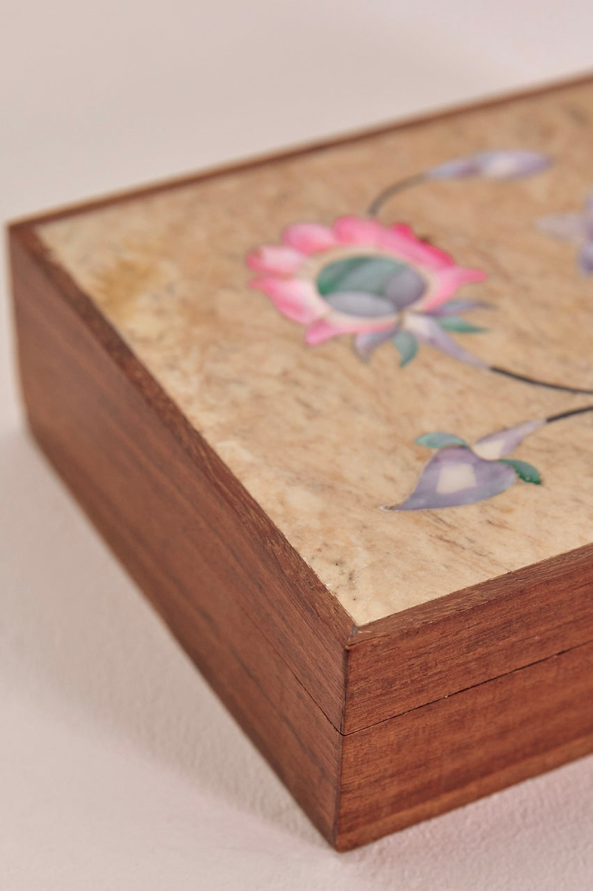 Wooden Box with Inlaid Mother of Pearl Detail