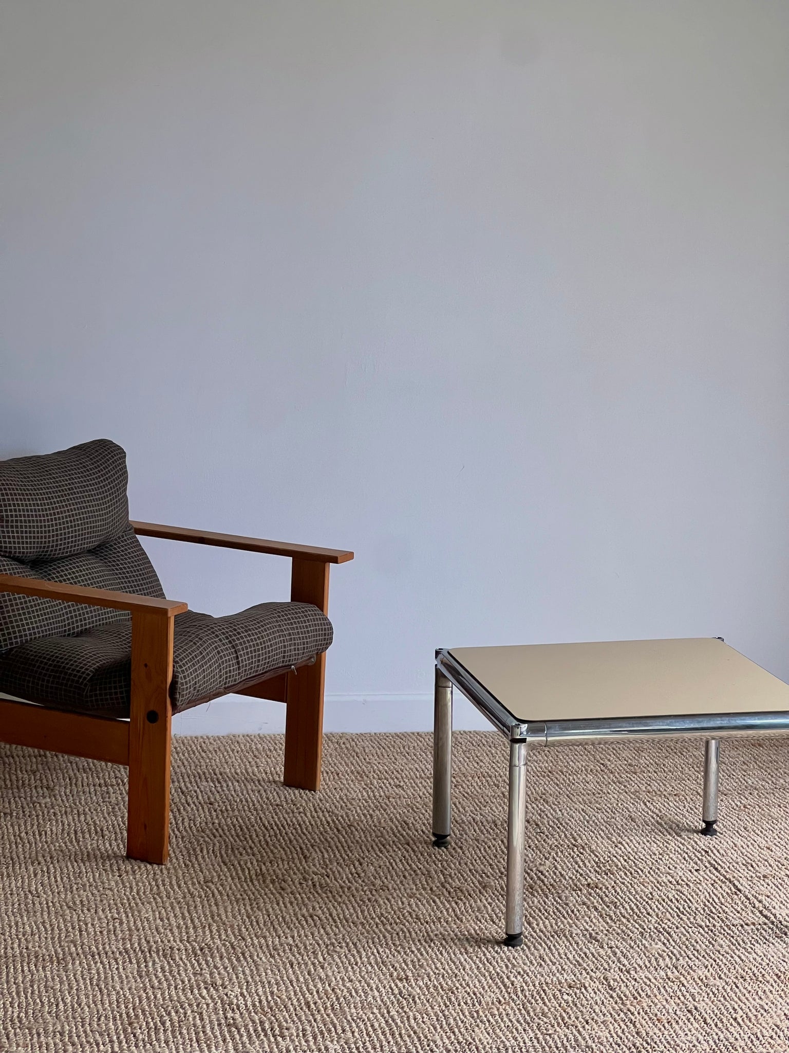 Italian Chrome and Cream Leather Coffee Table