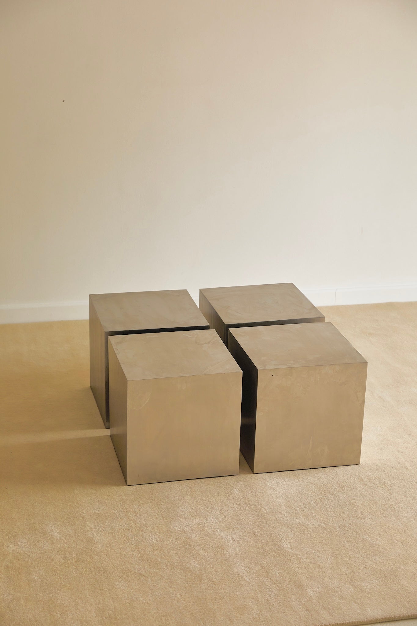 Mid-Century French Modernist Stainless Steel "Cube" Coffee / Side Tables Attributed to Maria Pergay
