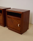 Pair of Italian Burl Walnut and Oak Bedside Tables