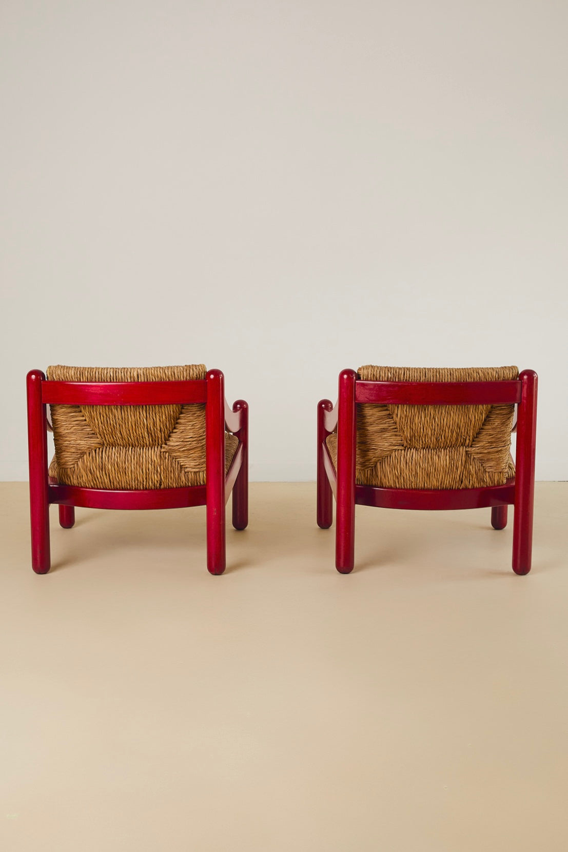 Cassina Carimate Armchair Pair Stained Red