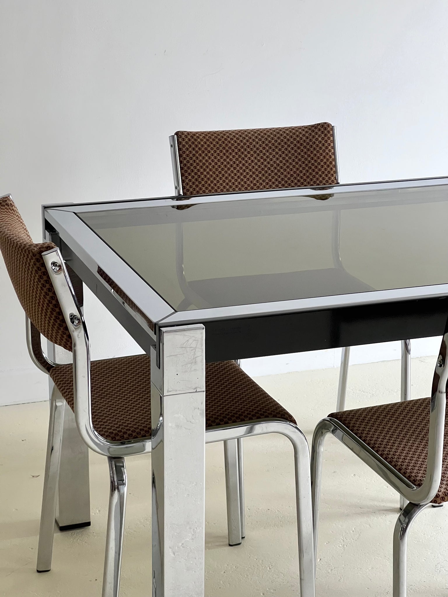 Extendable Chrome and Green Glass Arredo Dining Table by Palermo De Milano