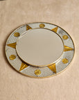 Vintage French Circular Mirror with Embossed Geometric Glass & Metal Frame, c. 1960s