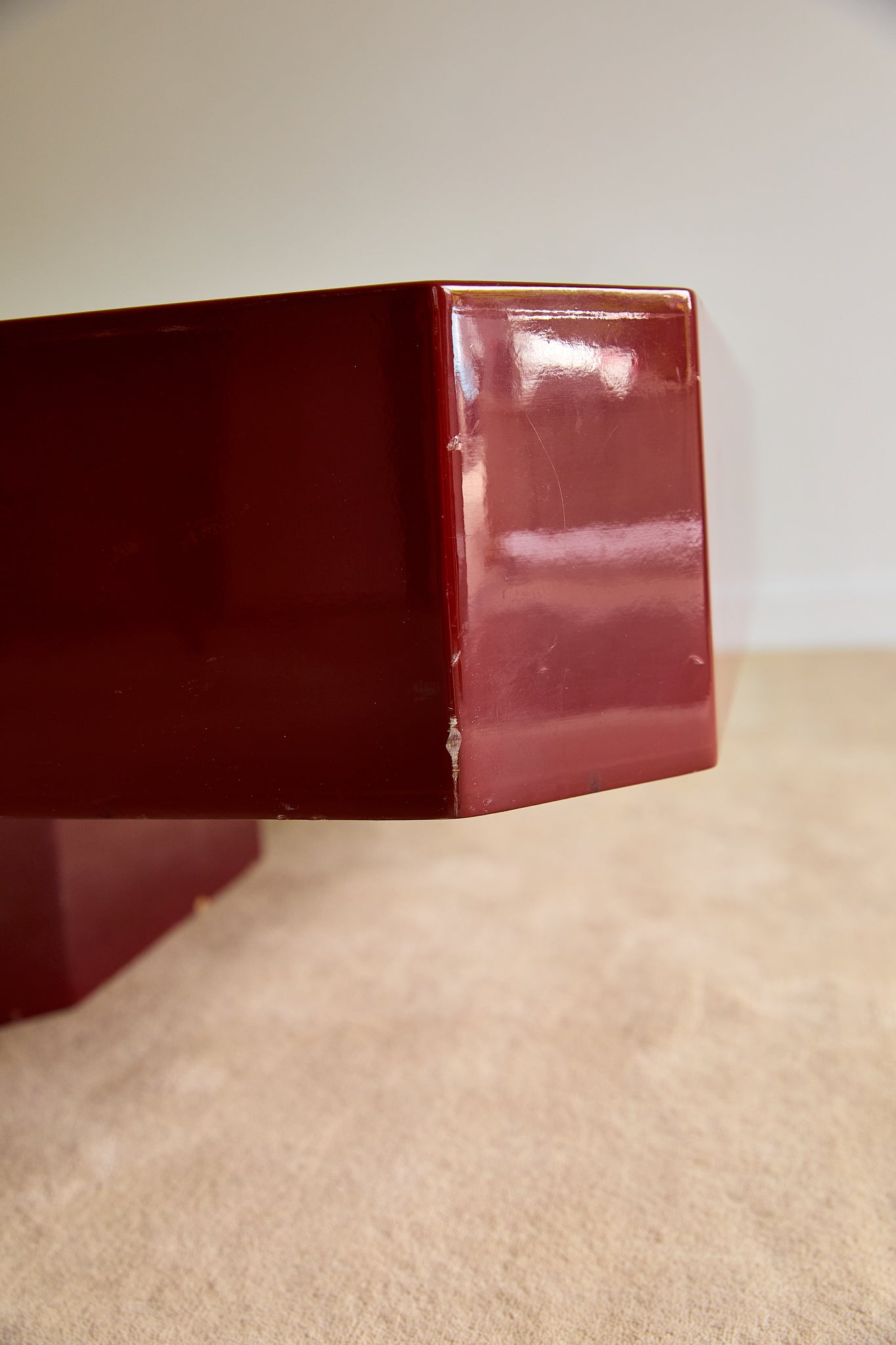 Vintage French Red Lacquered Floating Coffee Table with Canted Corners (c. 1970s)