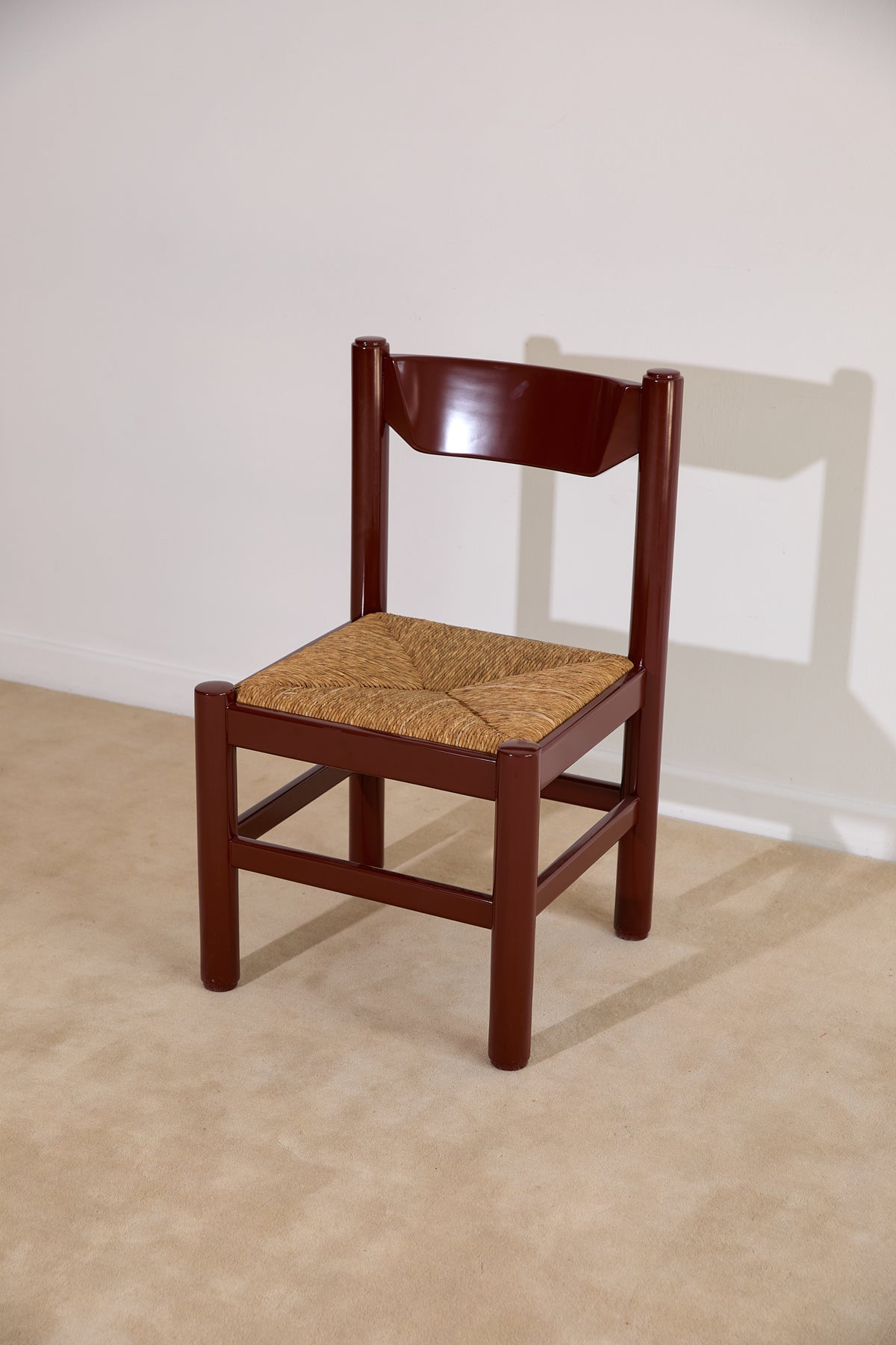 Mid-Century Modern Dining Set – Rectangular Wood Table with 6 Rush-Seat Chairs