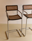 Pair of Cane and Chrome Bar Stools