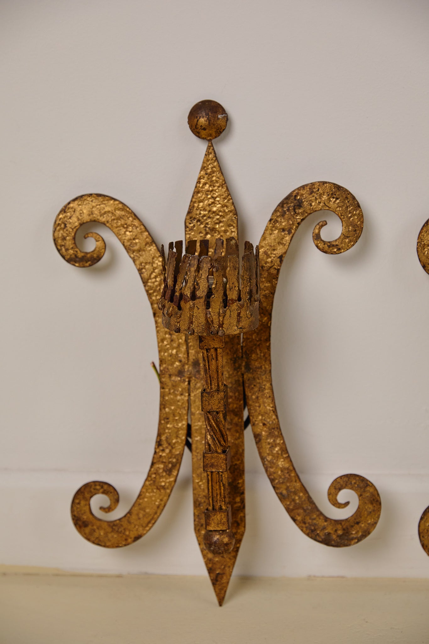 Spanish Wrought Iron Gilt Wall Sconces