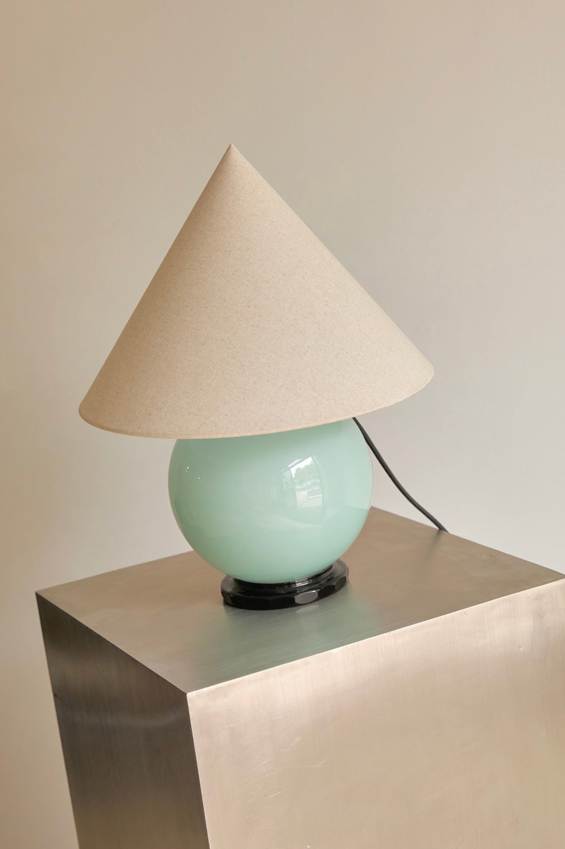 Vintage French Modernist Opaline Glass Table Lamp Attributed to Jacques Adnet (c. 1940s)