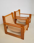 Pair of Italian Lounge Chairs With Stripe Cushions
