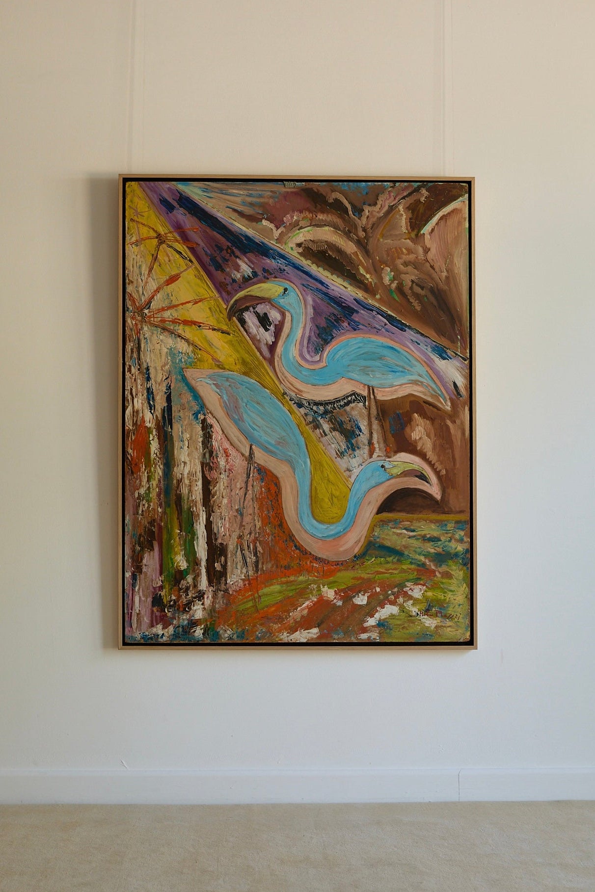 Flamingo Expressionist Oil on Board