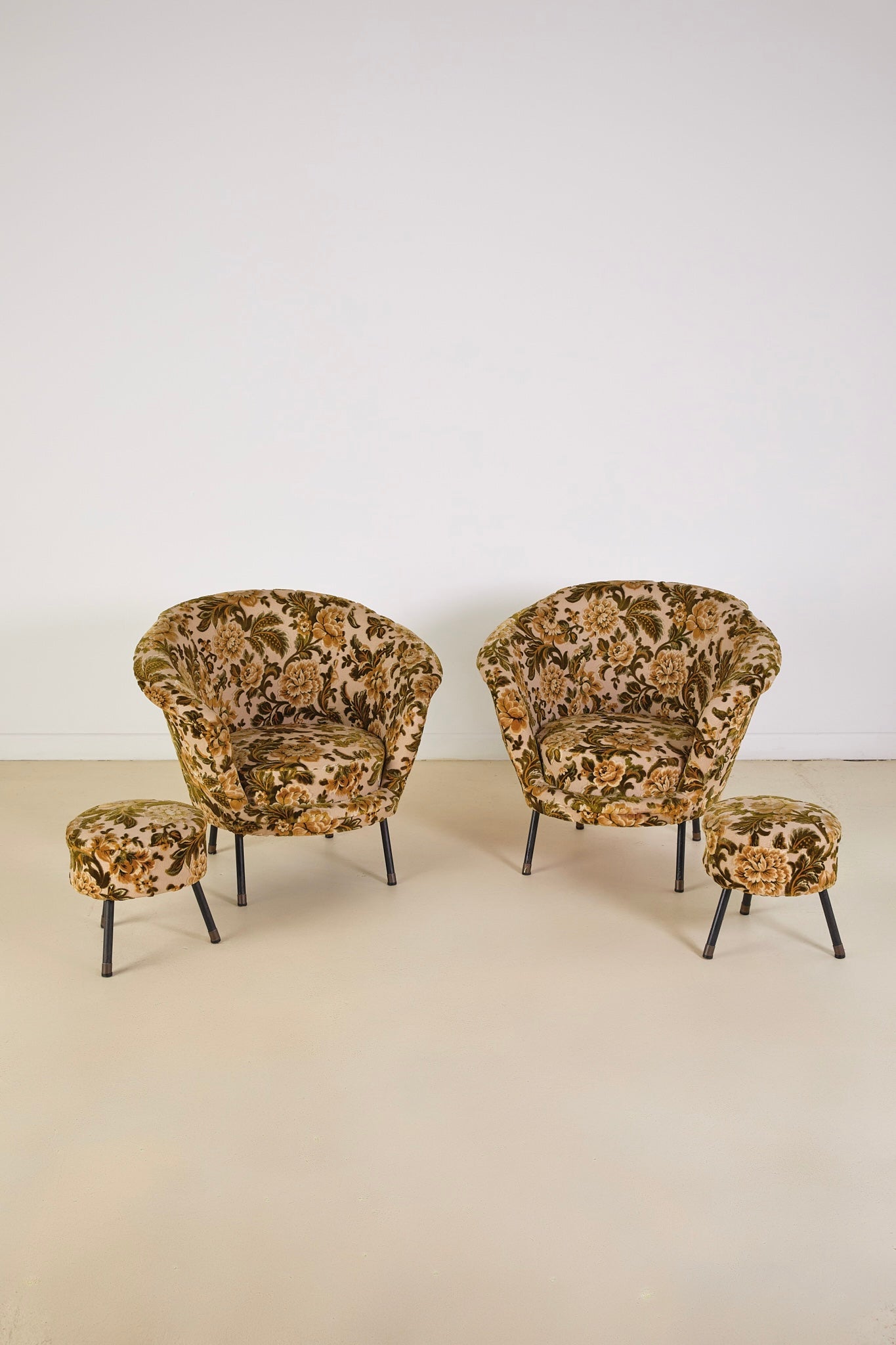 Italian Velvet Floral Armchair and Pouffe