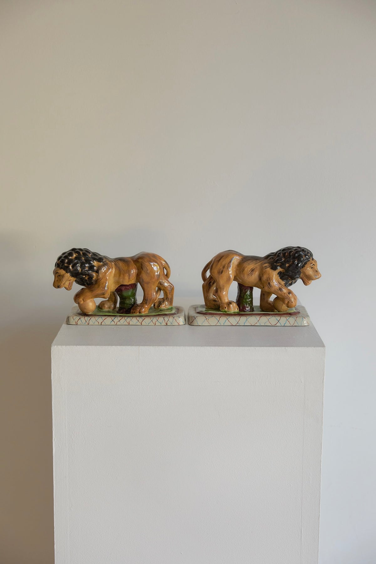 A Magnificent Pair of Vintage Medici-Style Pottery Lions