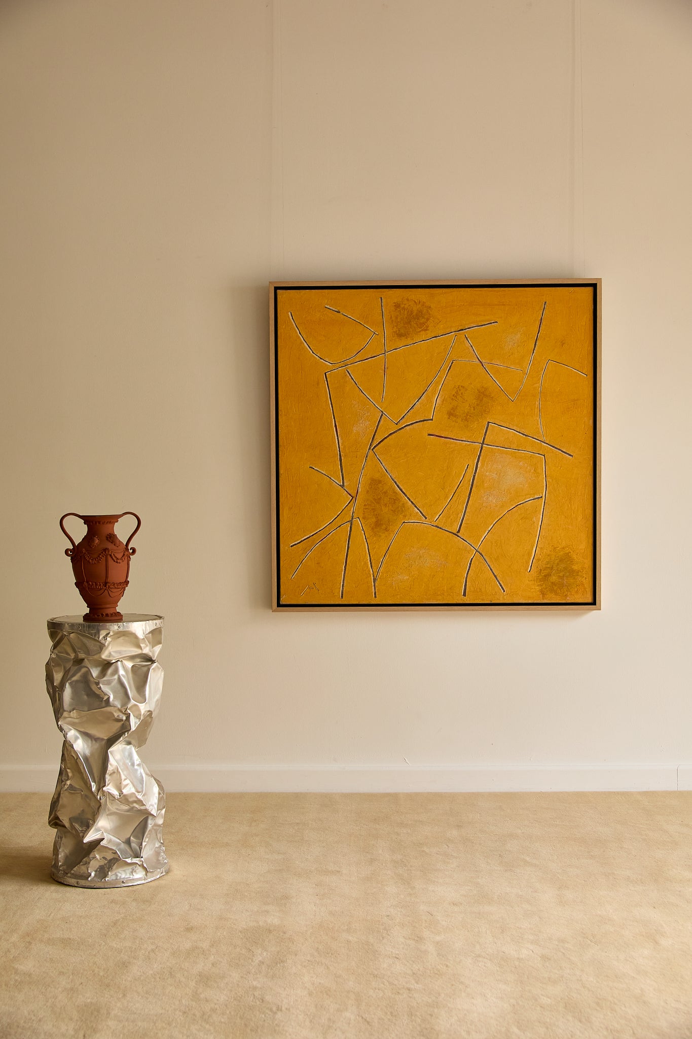 Georges Ferrato (b.1949) Large French Contemporary Abstract Painting Textured Ochre