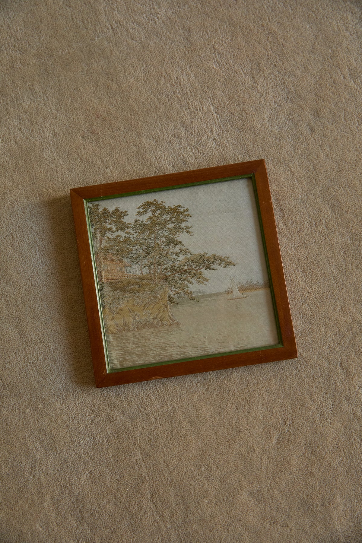 Vintage Japanese Hand-Embroidered Silk Landscape Art – Framed Set of 6