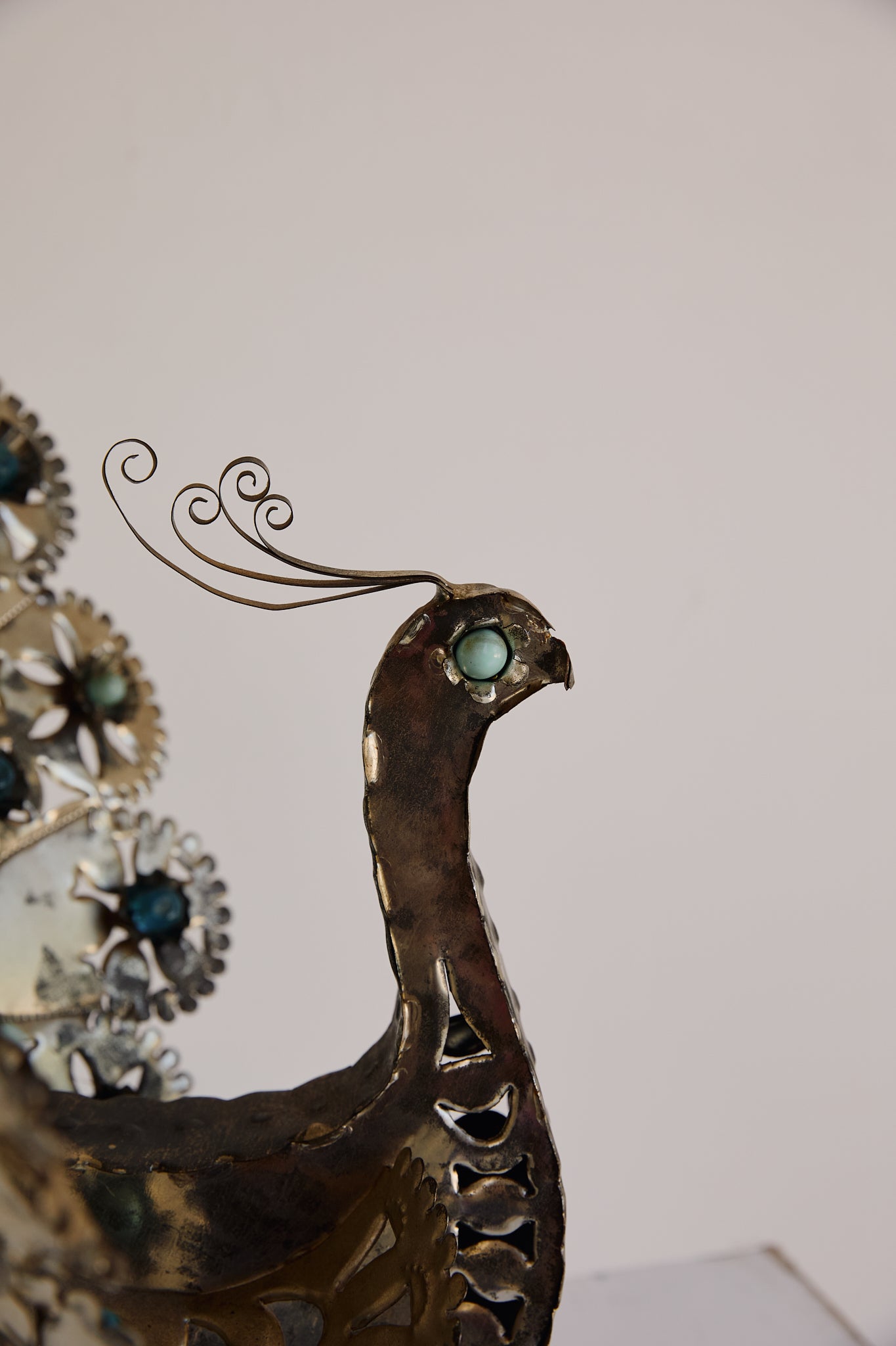 Pair of Mexican Tin Metal Peacocks