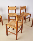 Set of x6 French Mid Century Wood and Rush Dining Chairs