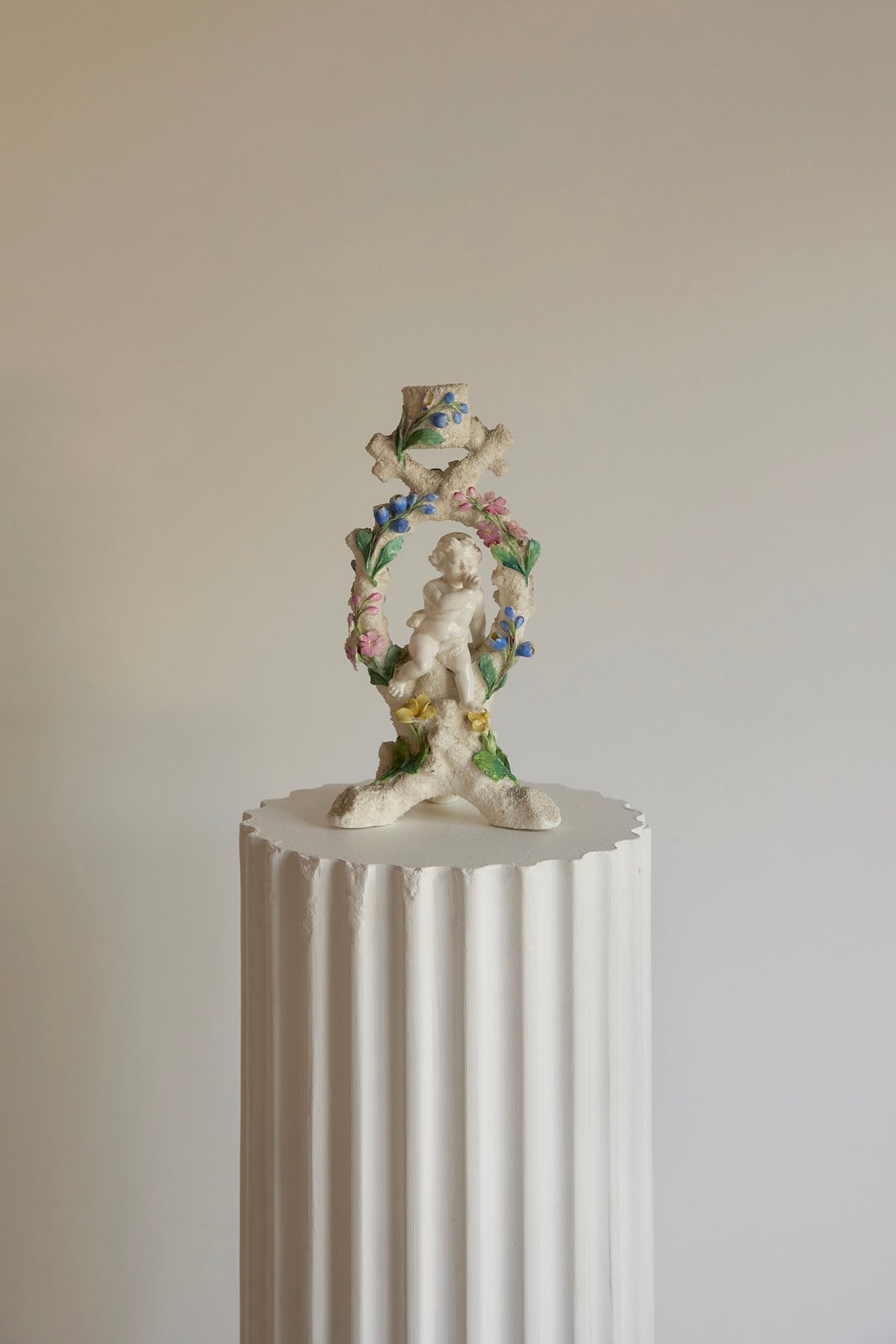 19th Century Porcelain Cherub Candleholder