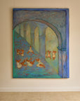 Large 1989 French Postmodern Neo-Symbolist Painting – Vestales dans les Jardins by B. Blanc-Fontonille