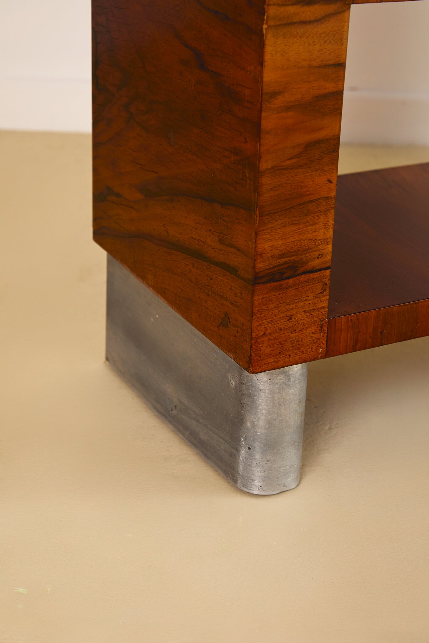Italian Burl Wood Bookcase With Chrome Feet