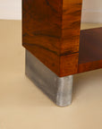 Italian Burl Wood Bookcase With Chrome Feet