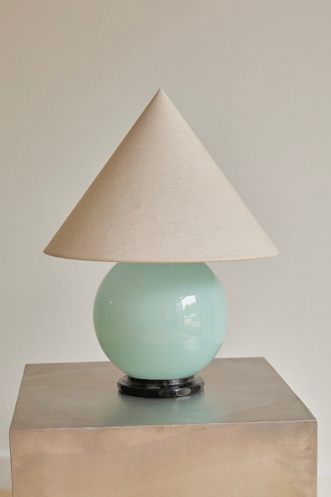 Vintage French Modernist Opaline Glass Table Lamp Attributed to Jacques Adnet (c. 1940s)