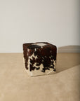 Genuine Cowhide Cube Ottoman – Tri-Color Brown & White Hair-on-Hide Footstool