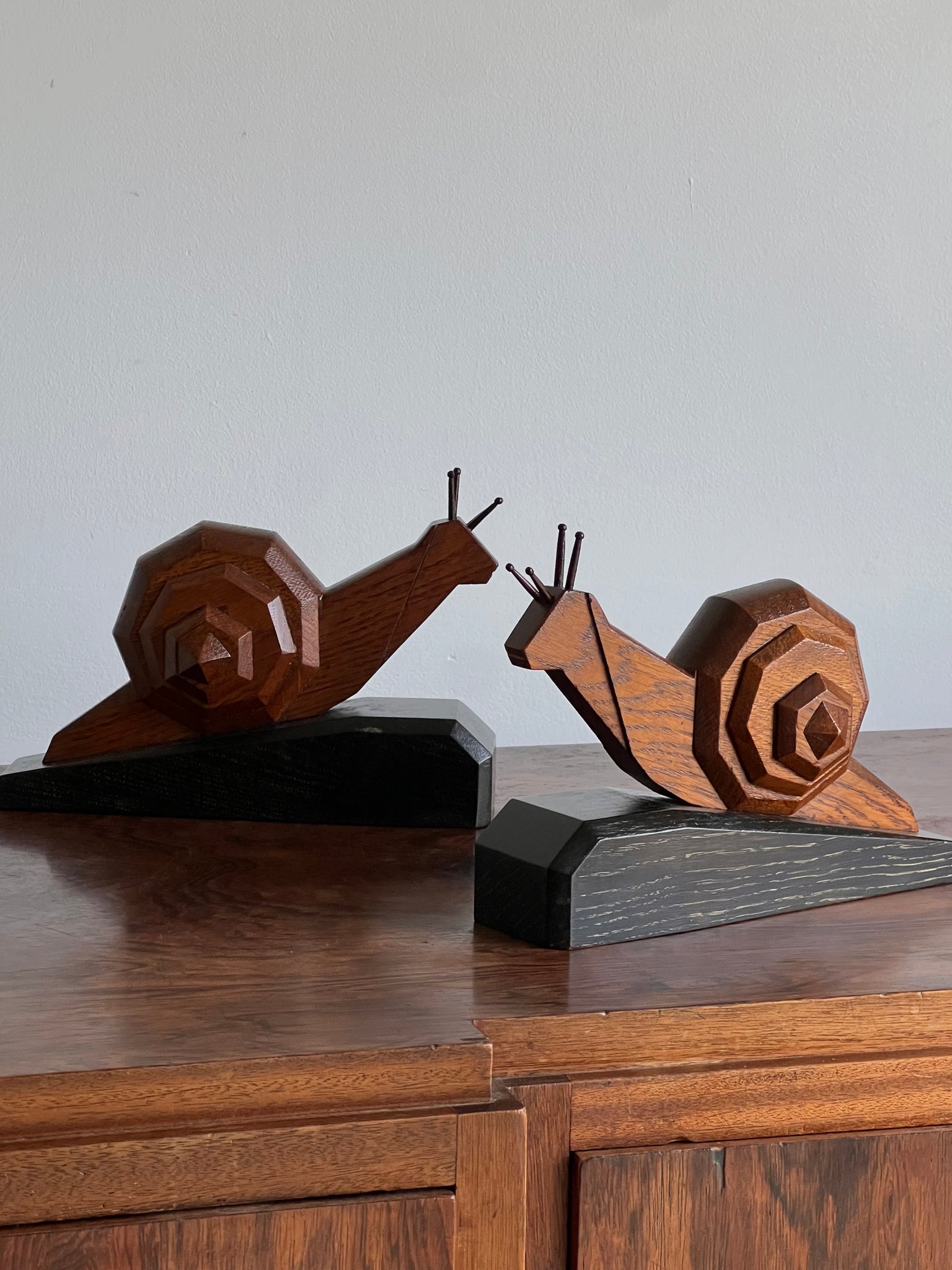 Wooden Snail Bookends