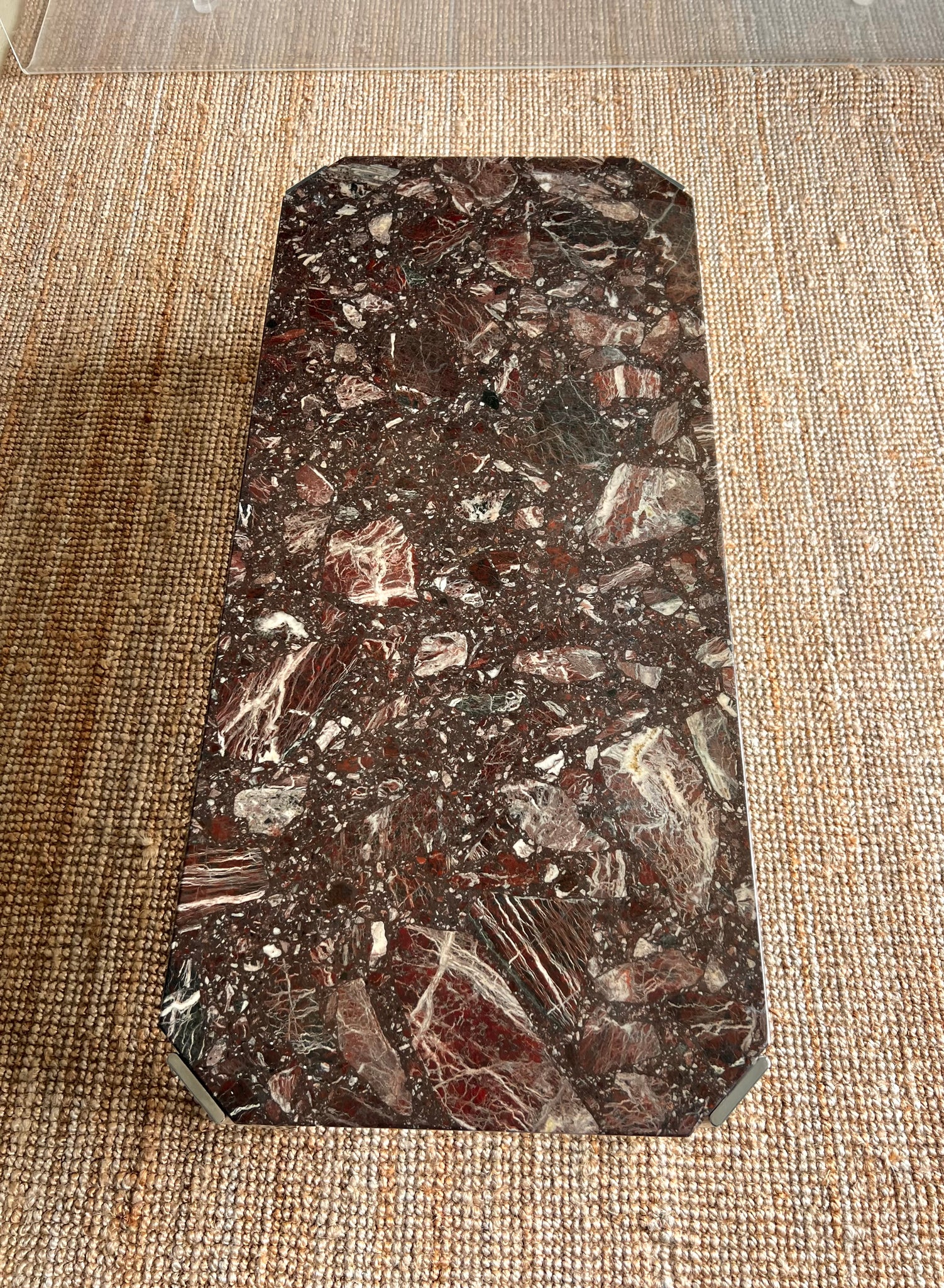 Reddish Brown Marble and Chrome Coffee Table