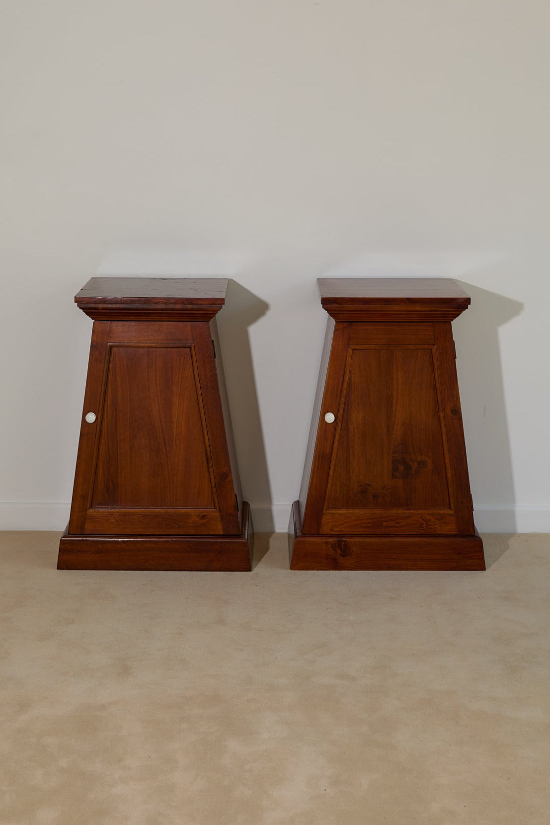 Pair of Vintage Tapered Wooden Pedestal Bedside Tables