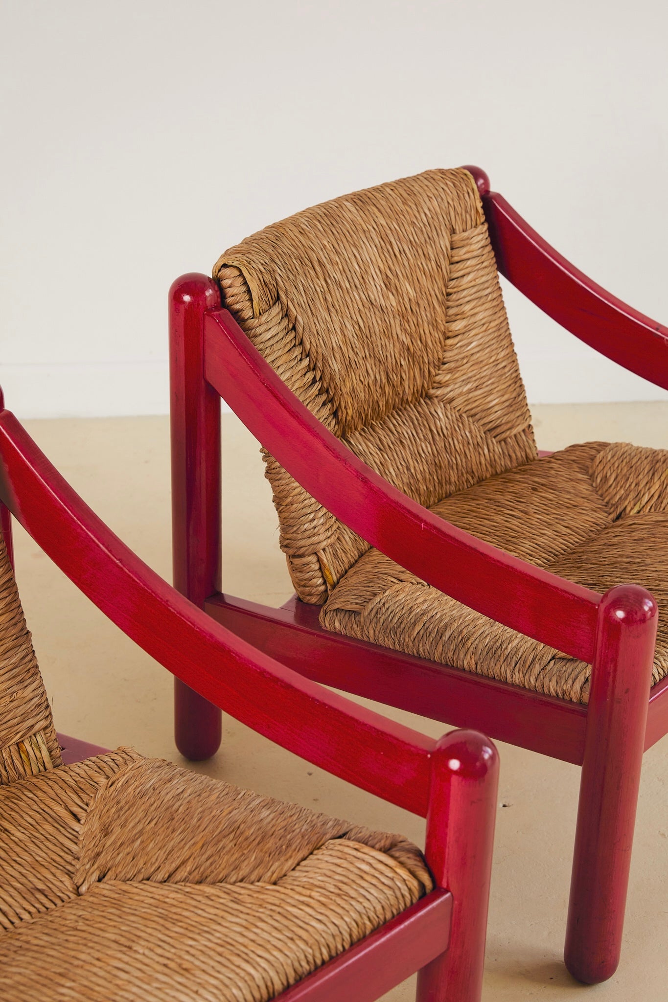 Cassina Carimate Armchair Pair Stained Red