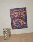 Original Georges Ferrato Abstract Impasto Oil Painting – Heavy Texture Blue & Pink and Red Composition