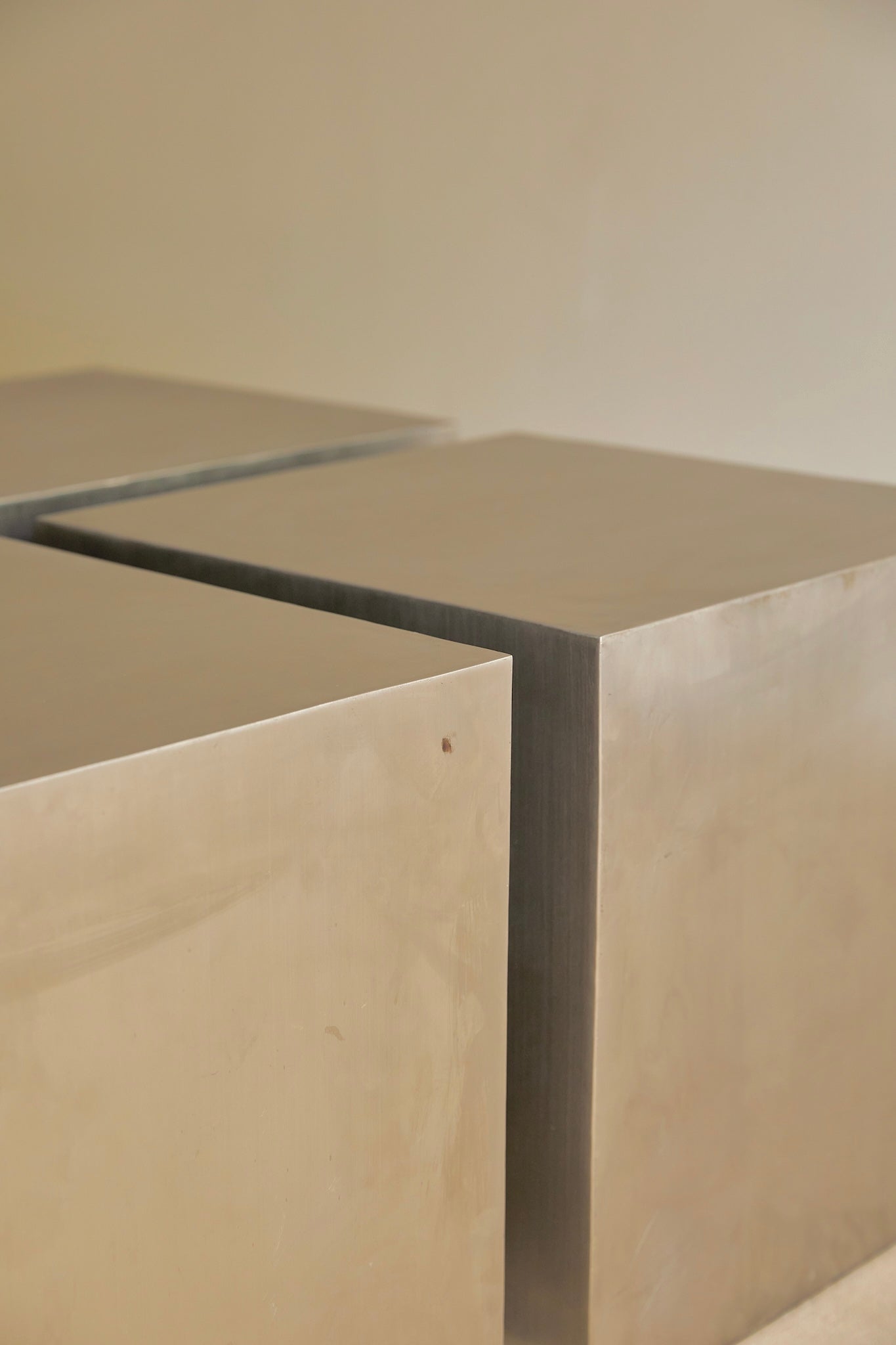 Mid-Century French Modernist Stainless Steel "Cube" Coffee / Side Tables Attributed to Maria Pergay