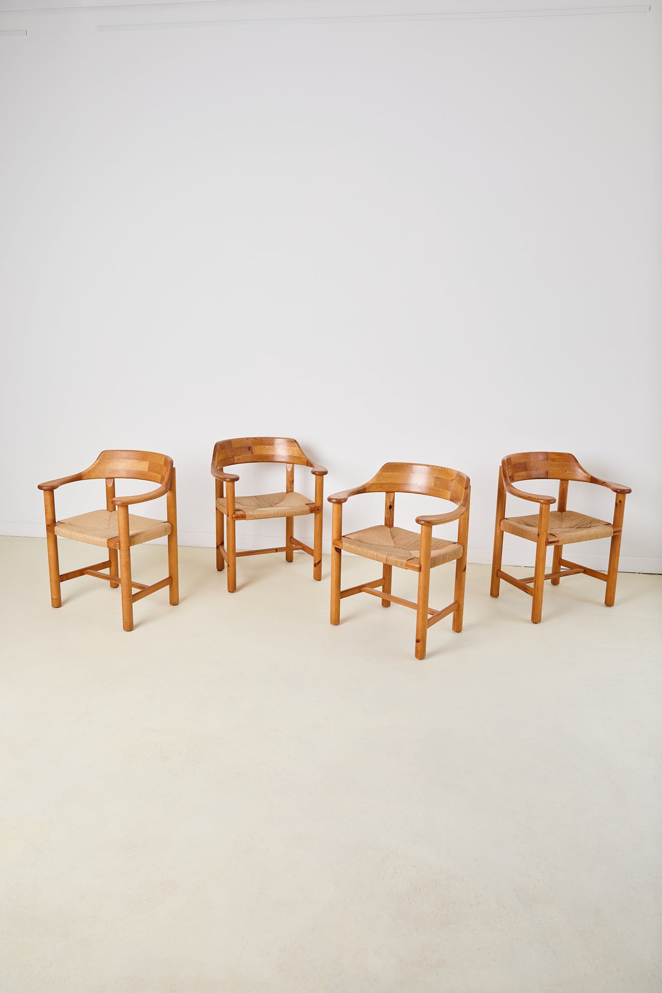 Set of 4 Rainer Daumiller Dining Chairs in Pine and Papercord, 1970s