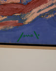 Original Georges Ferrato Abstract Impasto Oil Painting – Heavy Texture Blue & Pink and Red Composition