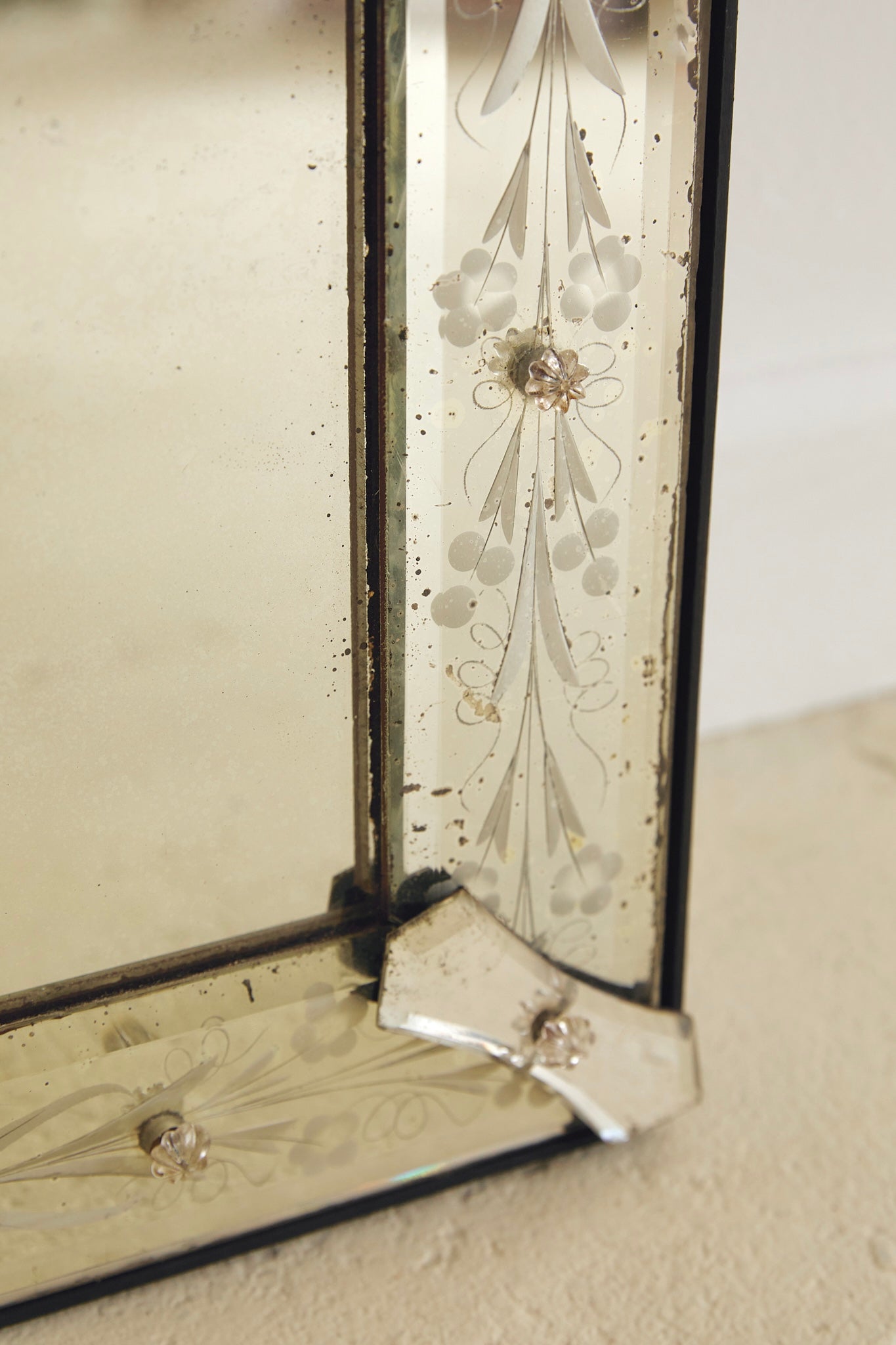 Large Venetian Glass Overmantle Mirror With Etched Frame