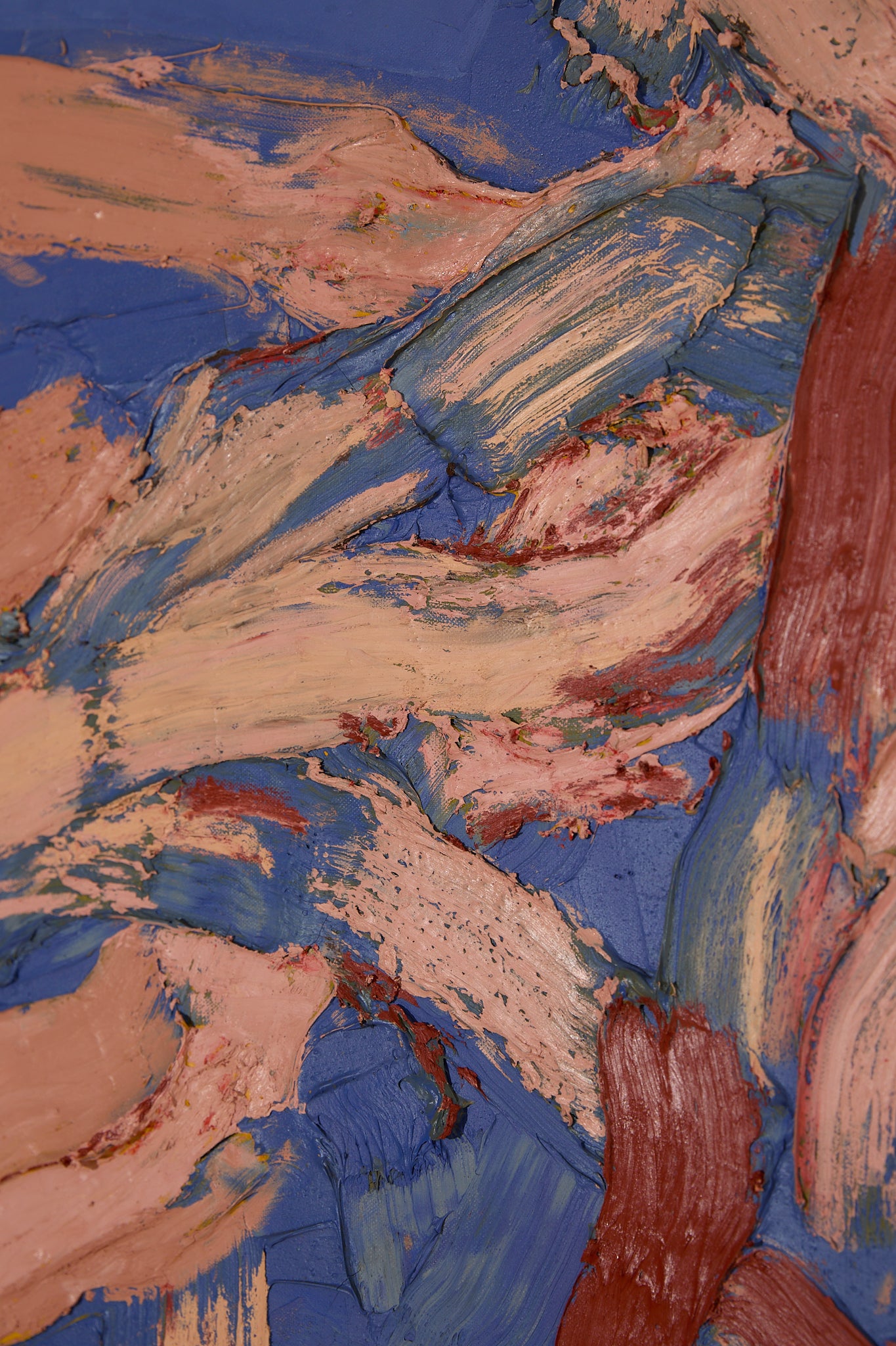 Original Georges Ferrato Abstract Impasto Oil Painting – Heavy Texture Blue &amp; Pink and Red Composition