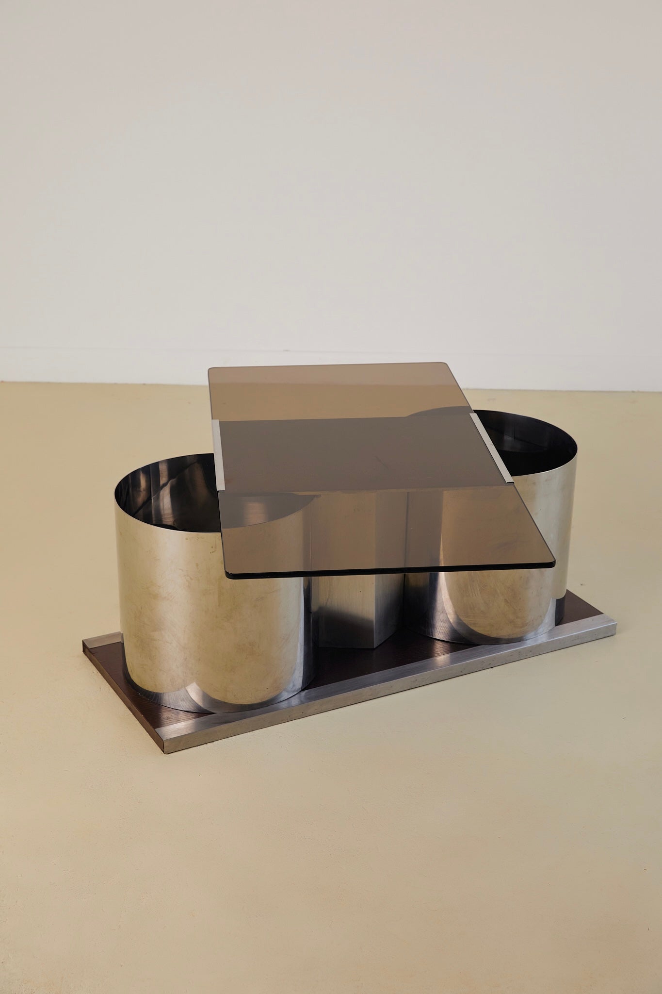 Chrome and Glass Coffee Table Forming Bar by Lodovico Acerbis