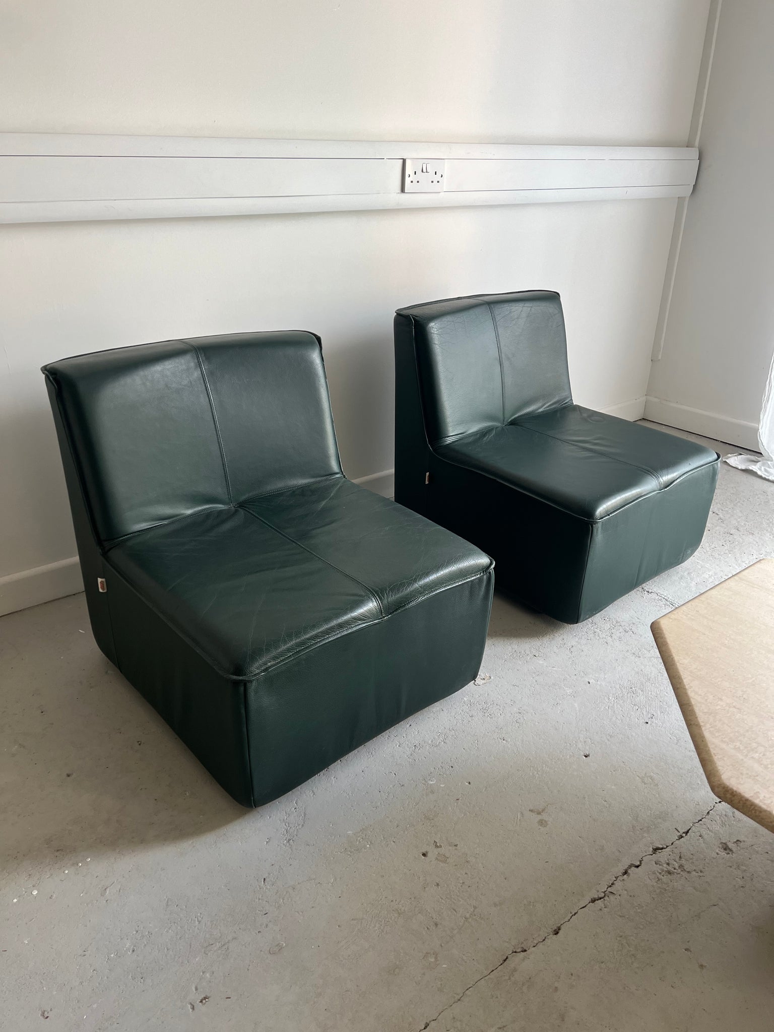 Vintage Green Leather Armchairs