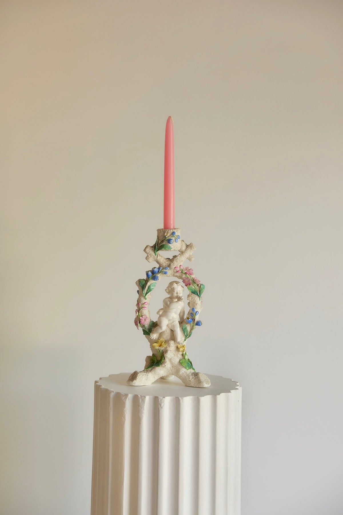 19th Century Porcelain Cherub Candleholder