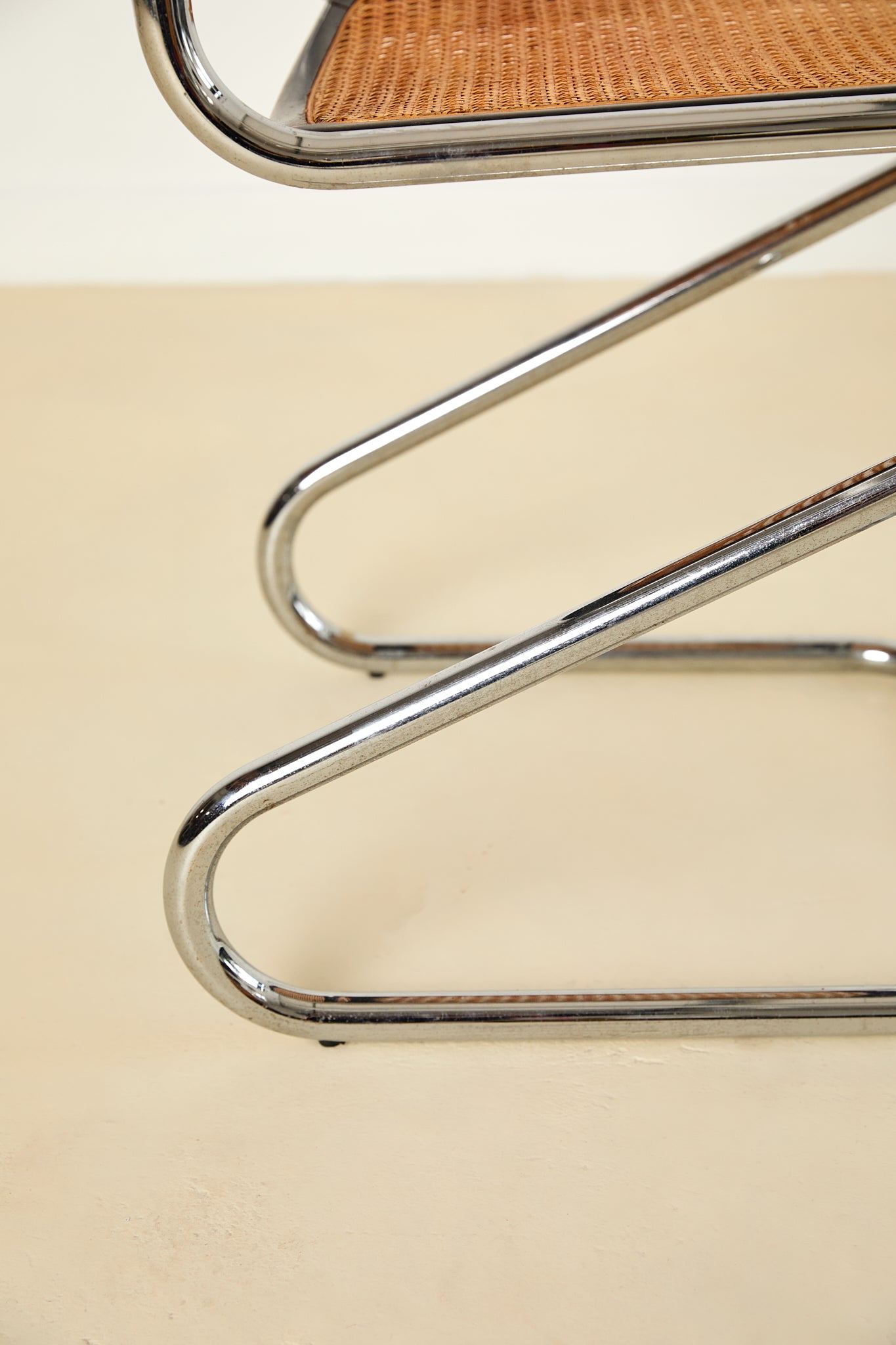 Mid Century Italian Chrome and Rattan Dining Chairs Set of X6