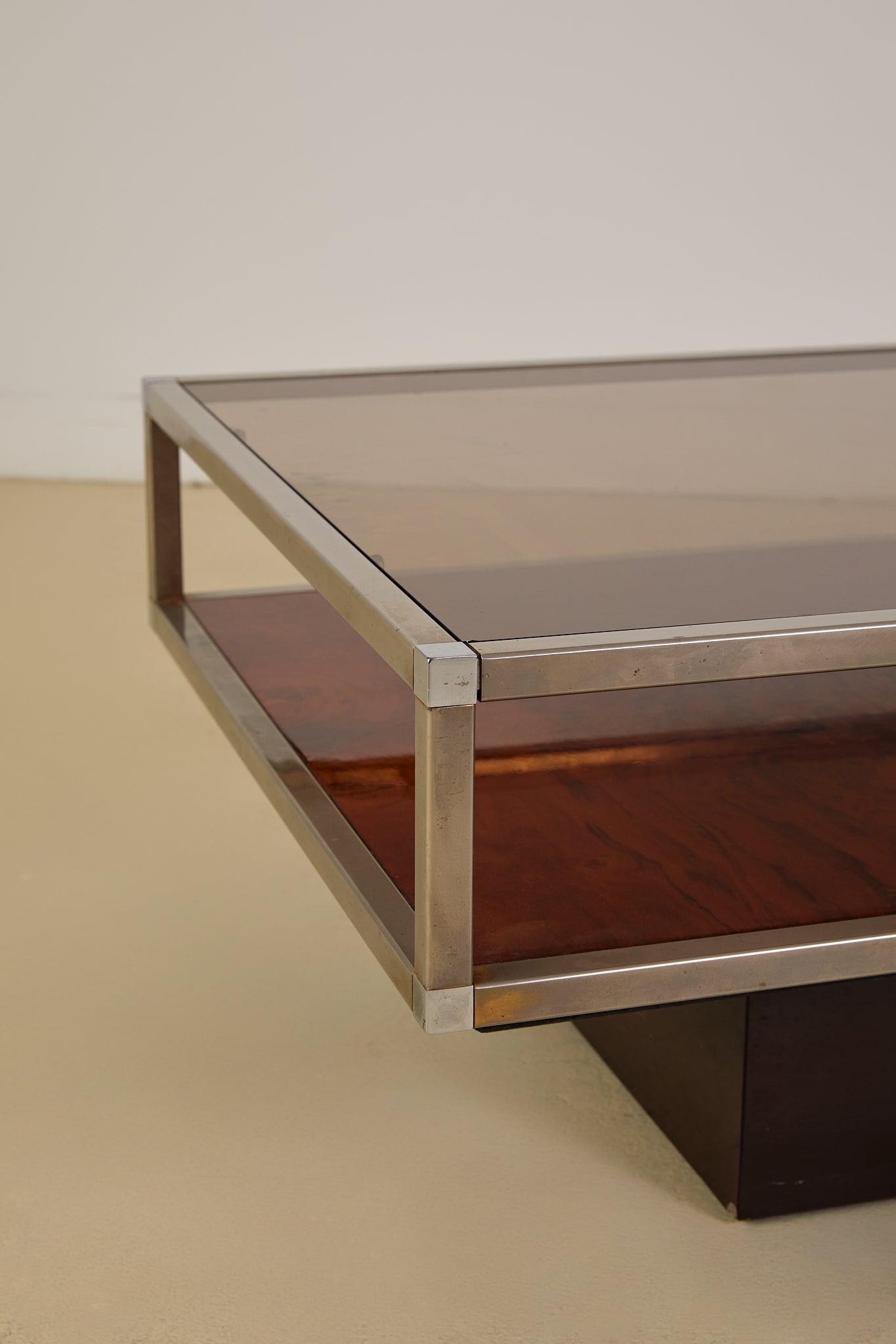 Burl and Chrome Coffee Table