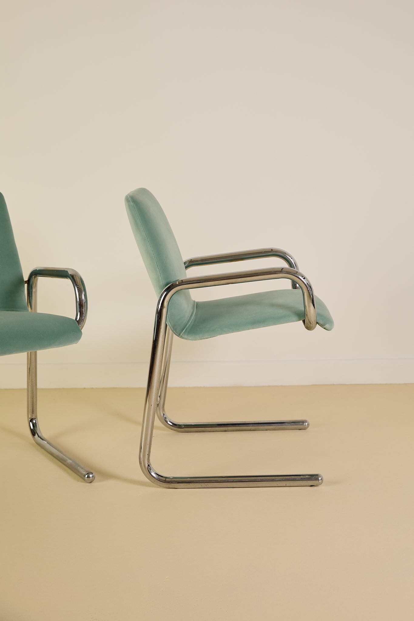 Chrome and Aqua Velvet Desk Chair (Sold Individually)
