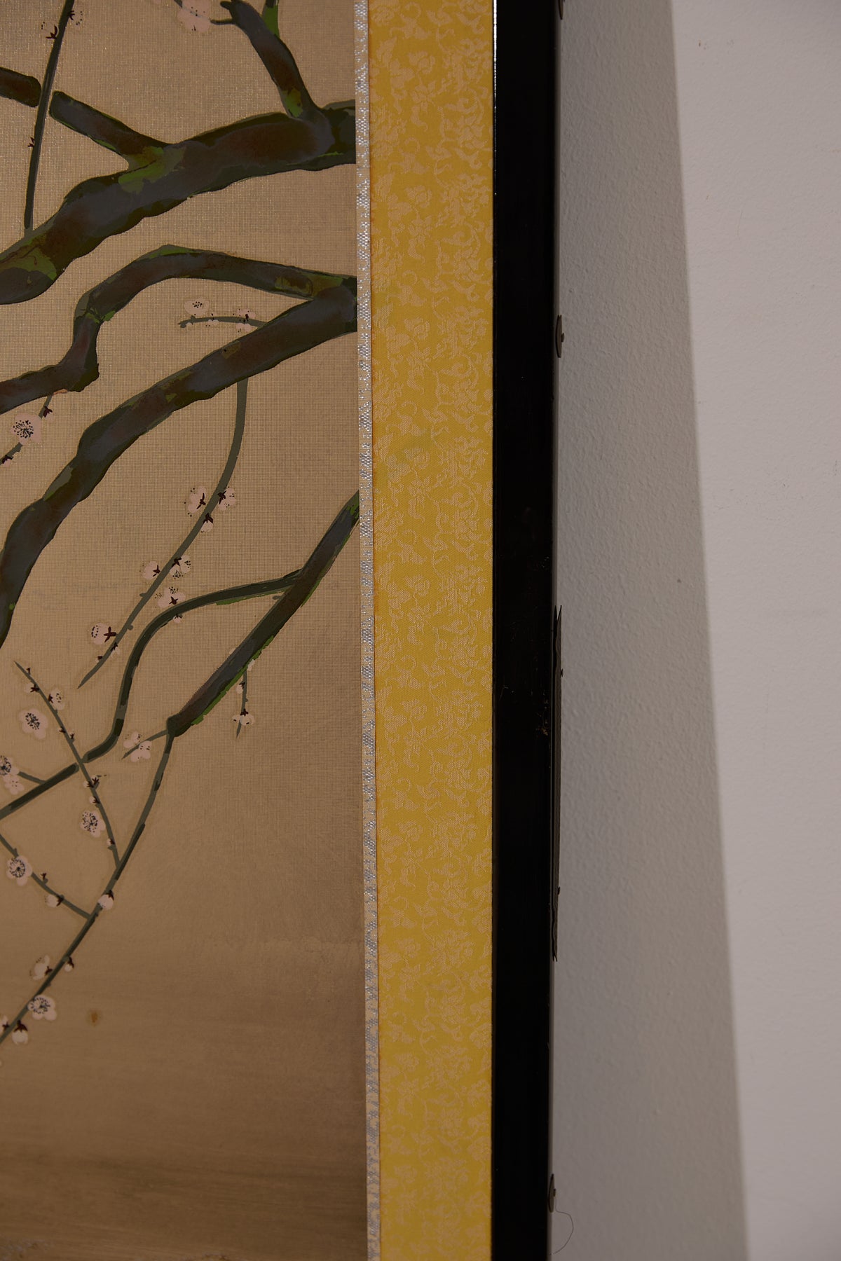 Vintage Japanese Folding Screen - Gold Leaf with Birds and Plum Blossoms