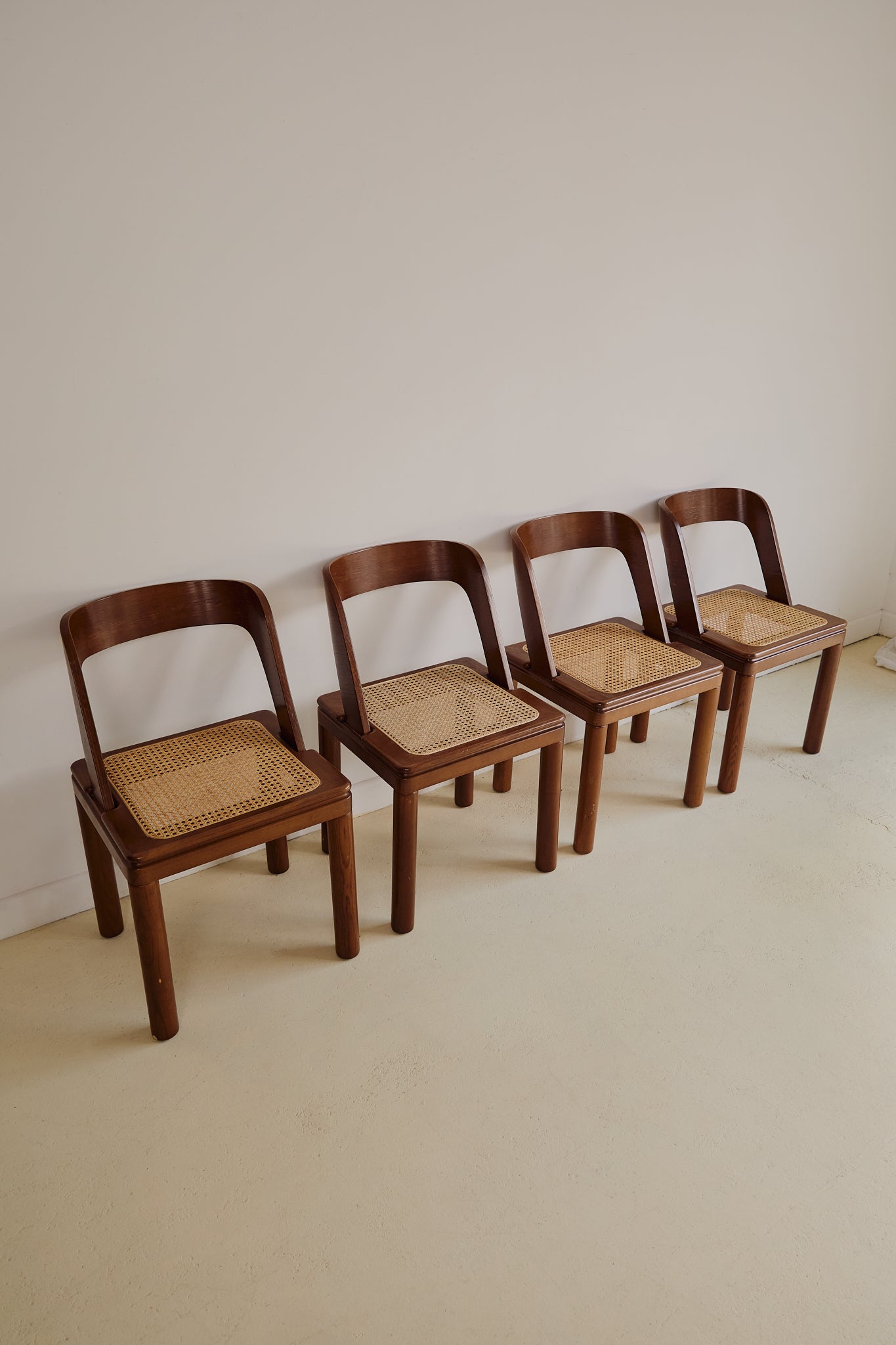 Cane and Curve Back Dining Chairs from RB Rossana 1960s, Set of 4
