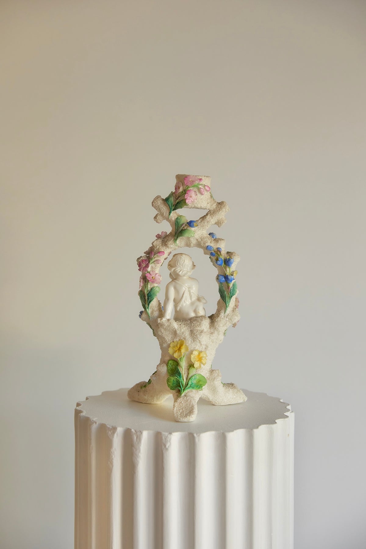 19th Century Porcelain Cherub Candleholder