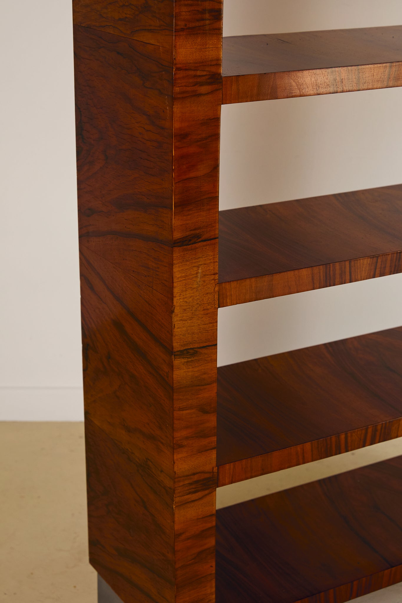 Italian Burl Wood Bookcase With Chrome Feet