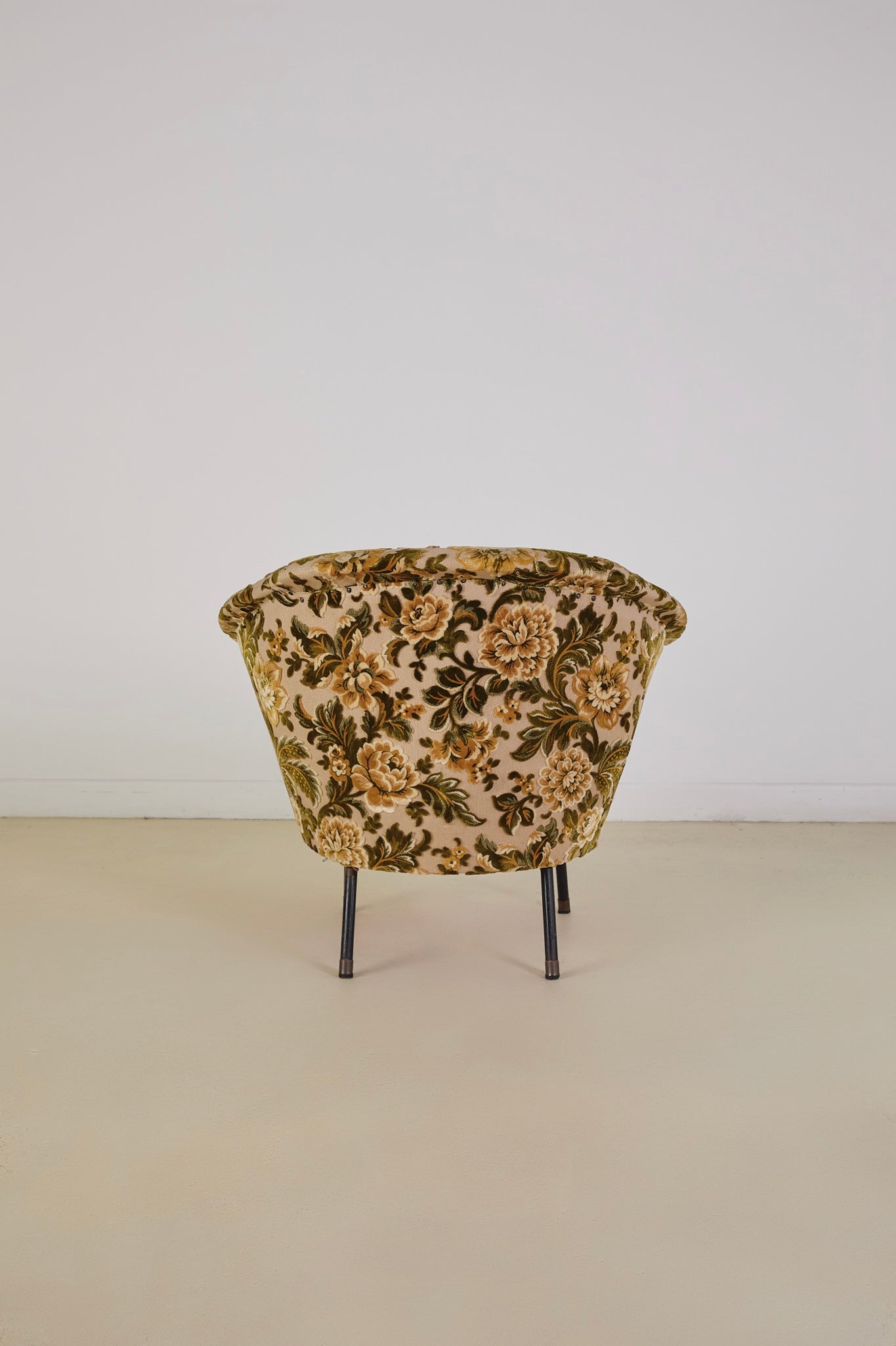 Italian Velvet Floral Armchair and Pouffe