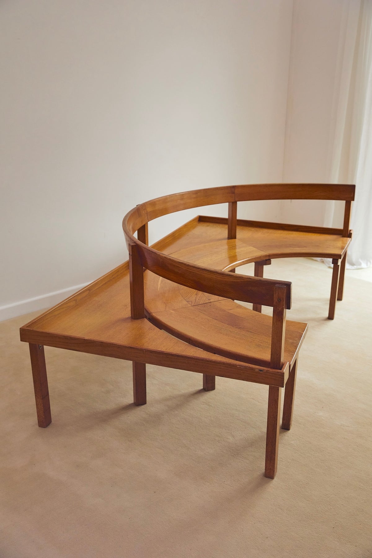 Italian Mid-Century Wooden Corner Banquette &amp; Bistro Dining Set